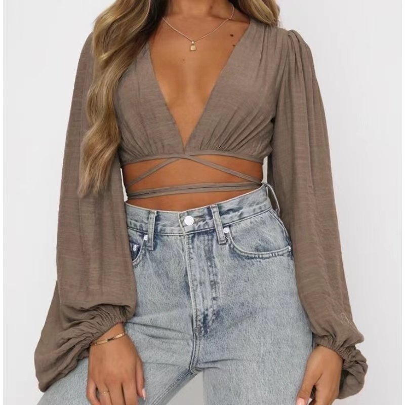 Horký prodej dámských luceren rukáv příležitostný dlouhý rukáv sexy top